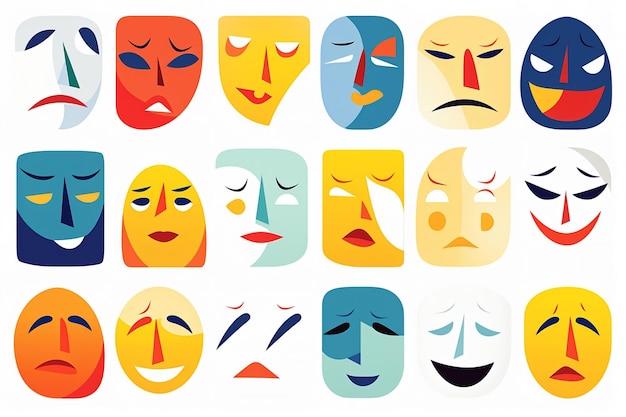 Group of faces with different emotions