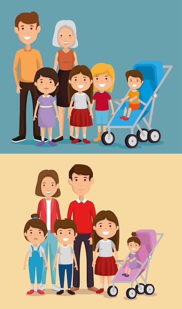 Vector group of family members avatars characters