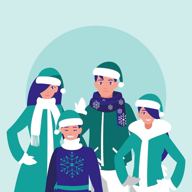 Group of family with clothes christmas