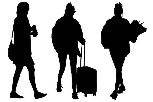 Vector group of fashion model business girls silhouettes