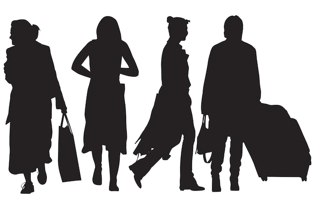 Group of fashion model girl's silhouettes