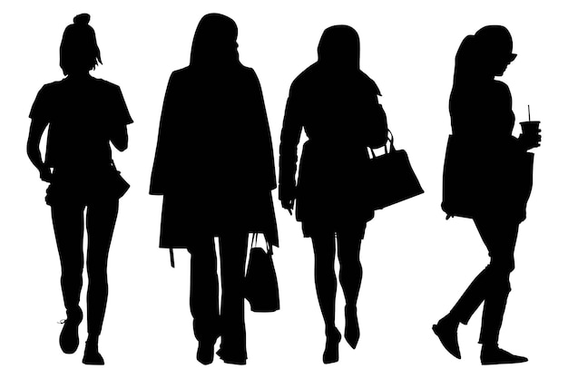 Gruppo delle ragazze alla moda della siluetta di affari con la borsa