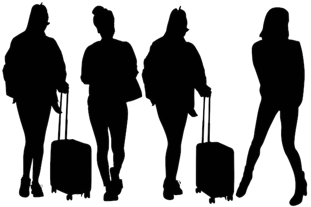 Vector group of the fashionable business silhouette girls