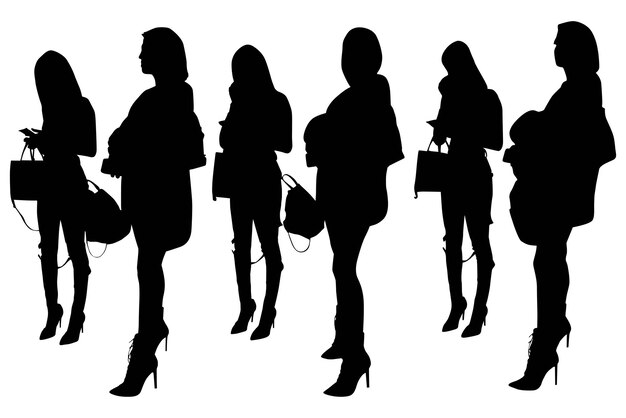 Vector group of the fashionable business silhouette girls