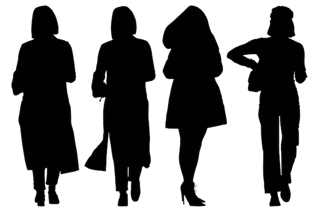 Group of fashionable silhouette girls with bag