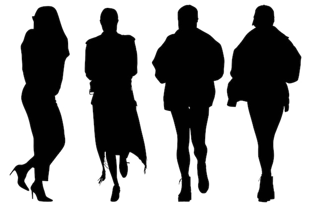 Vector group of fashionable silhouette girls with the bag