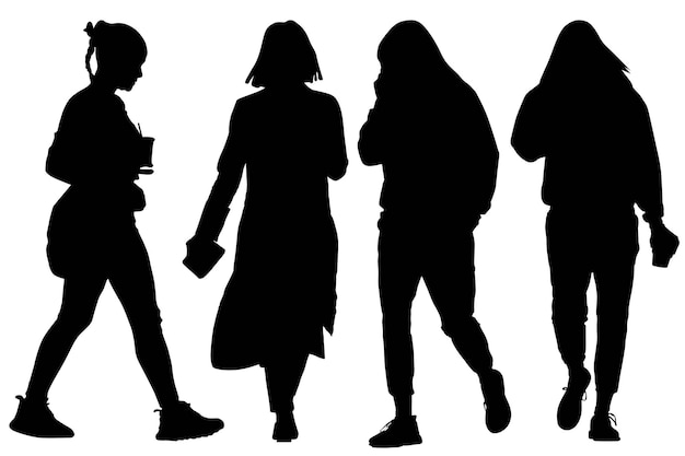 Vector group of fashionable silhouette girls