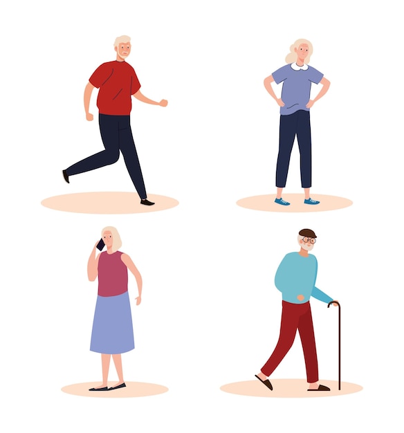 Vector group of four elderly old people characters
