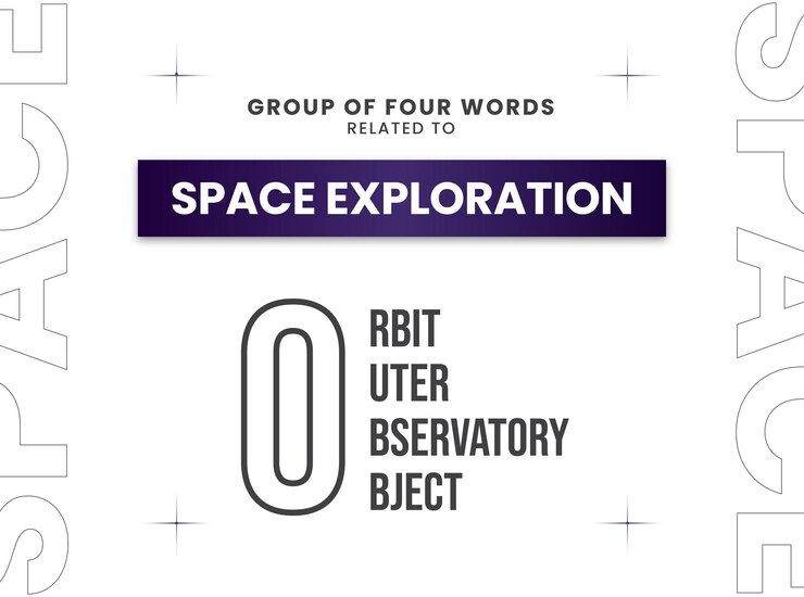Vector group of four words related to space exploration