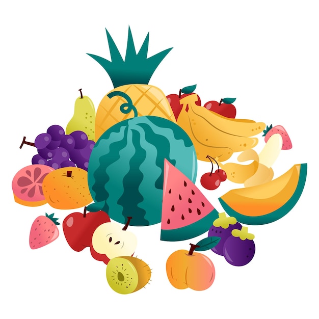 Group of fun summer fruits