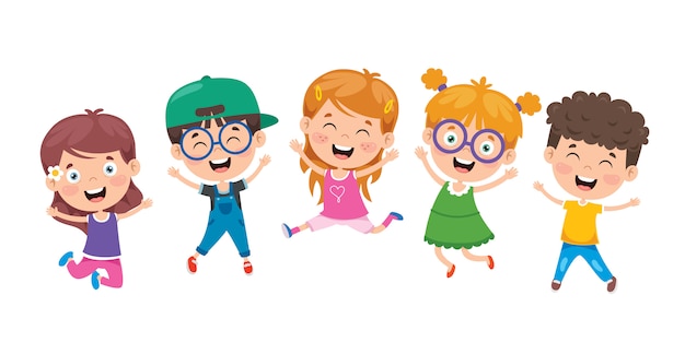 Vector group of funny children jumping