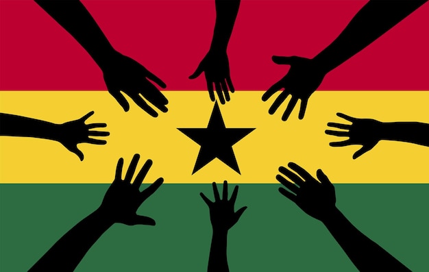 Group of Ghana people gathering hands vector silhouette unity or support idea