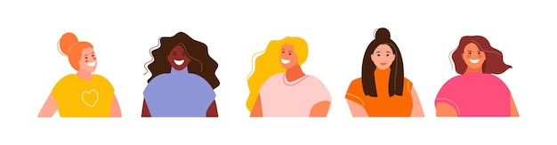 Vector group of girl user avatars on a white background vector characters