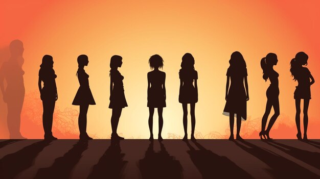 Vector a group of girls standing in a line with one saying  the other