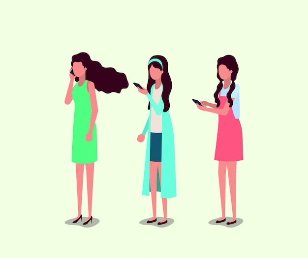 Gruppo di ragazze che utilizzano smartphone