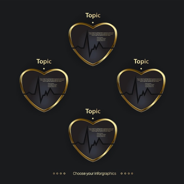 Group of gold Medical heart icon design One healthy heart symbol on dark background vector