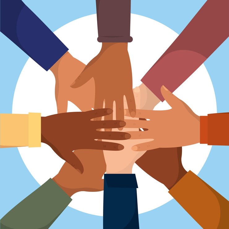 Group of hands stacking together Teamwork concept Vector illustration