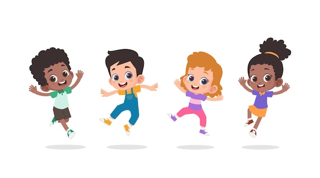 Group of happy children jumping