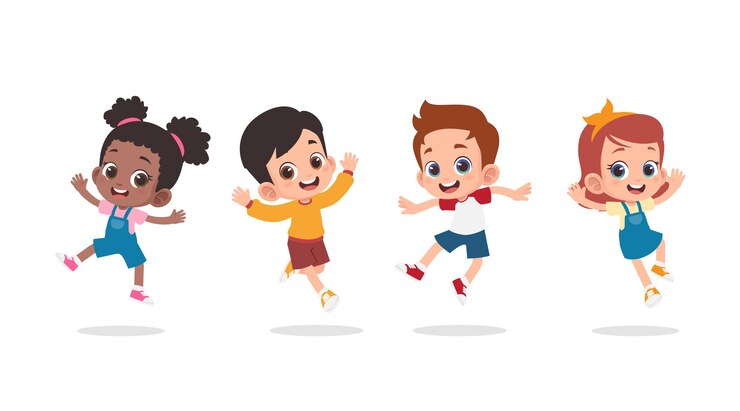 Vector group of happy children jumping