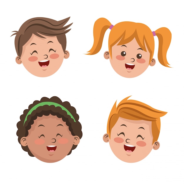 Group of happy girls and boys cartoon kids