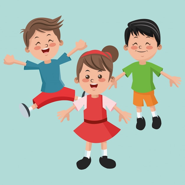 Group of happy girls and boys cartoon kids