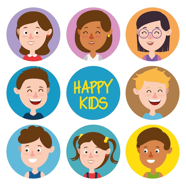 Vector group of happy kids characters