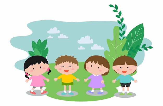 Group of happy kids in the park