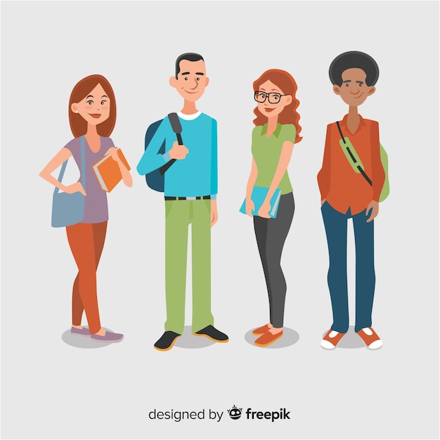 Group of happy students with flat design