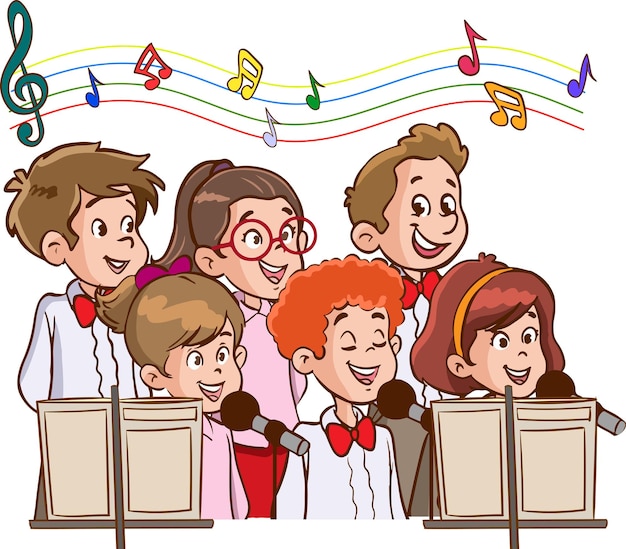 Premium Vector | A group of kids singing in a choir.