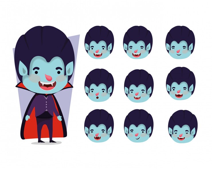 Vector group of little boys with dracula costumes