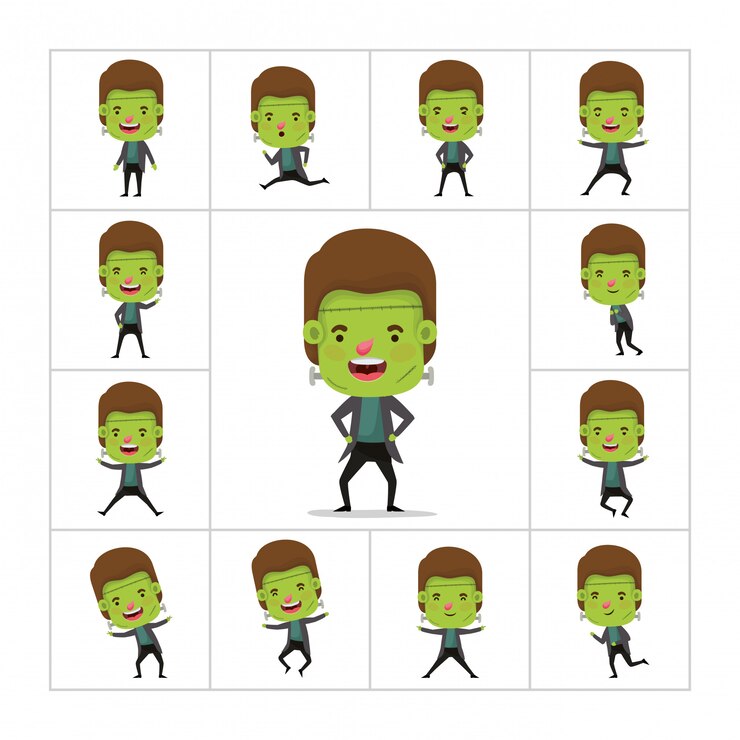 Vector group of little boys with frankenstein costumes