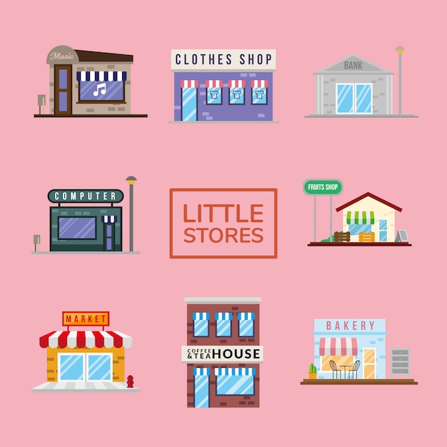 Group of little stores facades vector illustration design