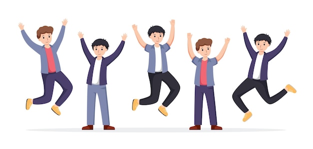 Group of man happy dance movements isolated