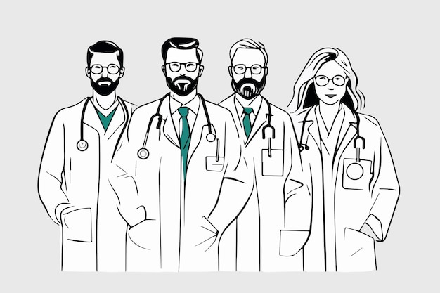 Group Medial Doctors Team Work Dunne lijn vector illustratie.