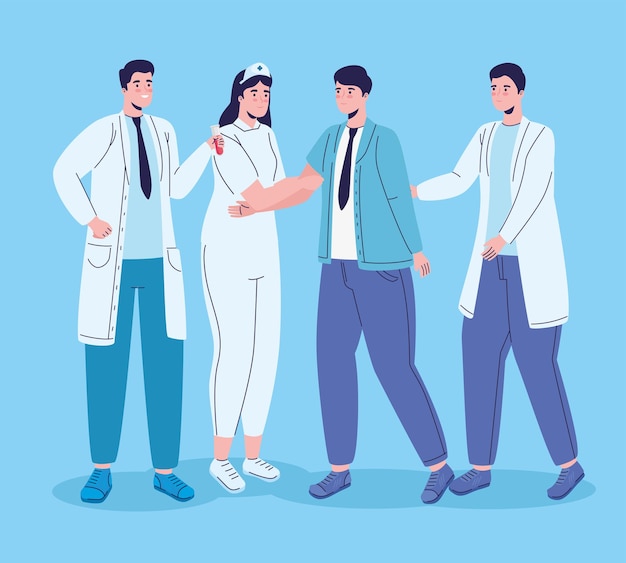 Vector group of medical staff workers characters  illustration