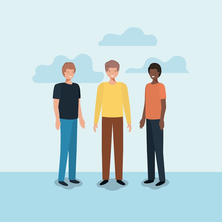 Vector group of men friends characters