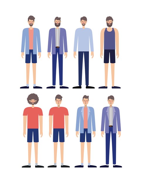 Vector group of men retro styles characters