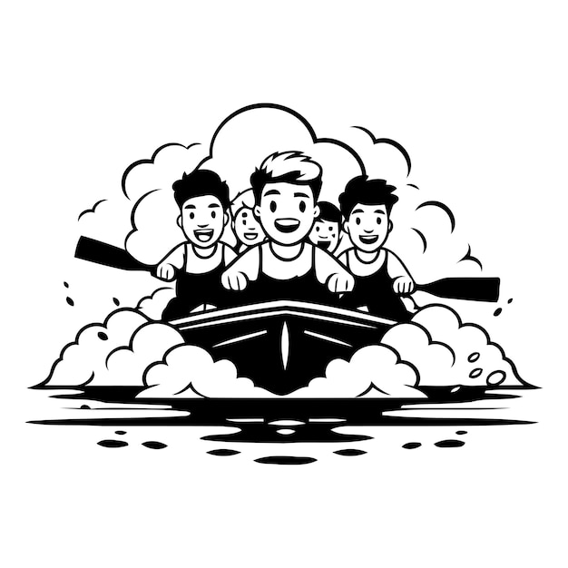 Vector group of men rowing on the boat vector illustration