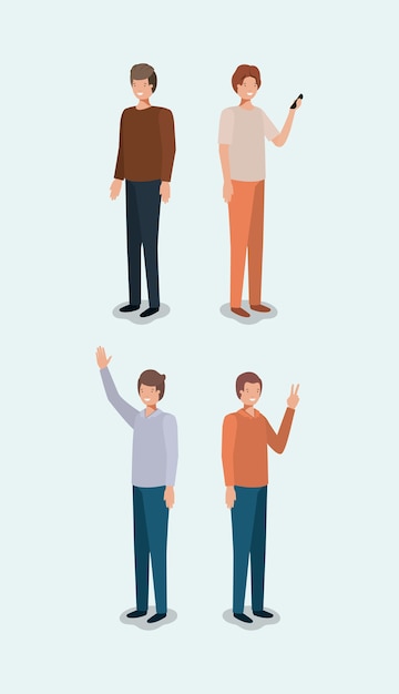 스마트 폰을 사용하는 남자의 그룹