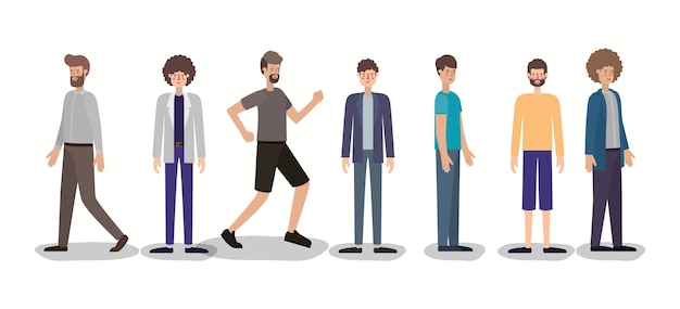 Группа мужчин гуляющих персонажей
