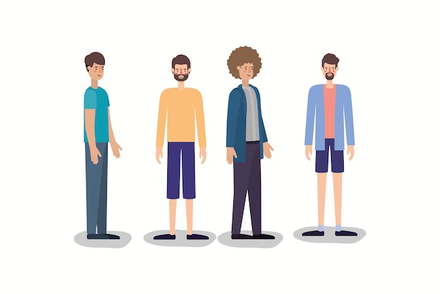 Group of men walking characters