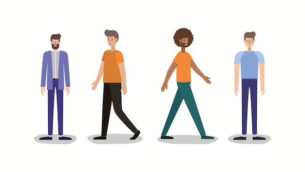 Vector group of men walking characters