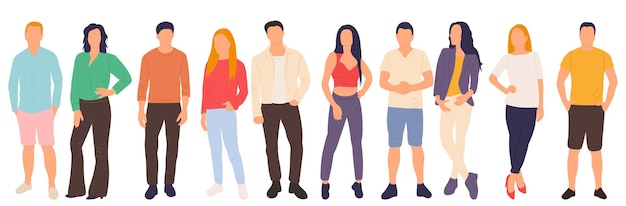 Group of men and women in flat style vector