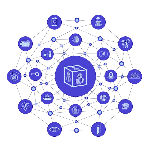 Group of metaverse icons with line polygon backgroundEducation for metaverse concept