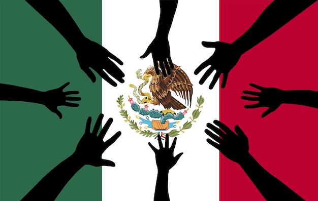 Group of Mexico people gathering hands vector silhouette unity or support idea