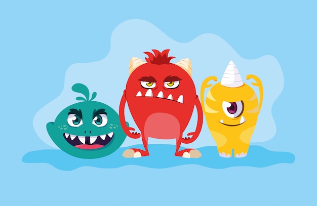 Vector group of monsters cartoon