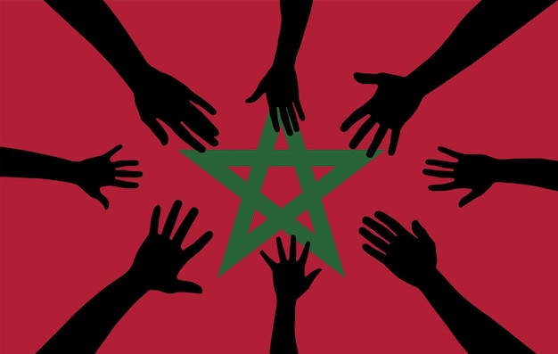 Group of Morocco people gathering hands vector silhouette unity or support idea