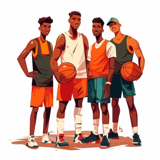 Группа мотивированных баскетболистов стоит вместе.