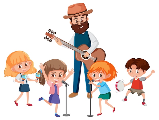 Vector group of musicians cartoon character on white background