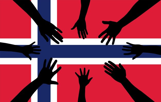 Group of Norway people gathering hands vector silhouette unity or support idea